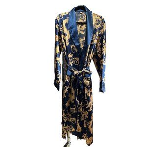 New in package Vernassa size XXL women’s blue gold wrap tie silky robe with belt